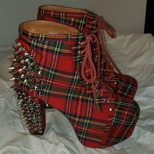 Jeffrey Campbell tartan plaid spiked boots